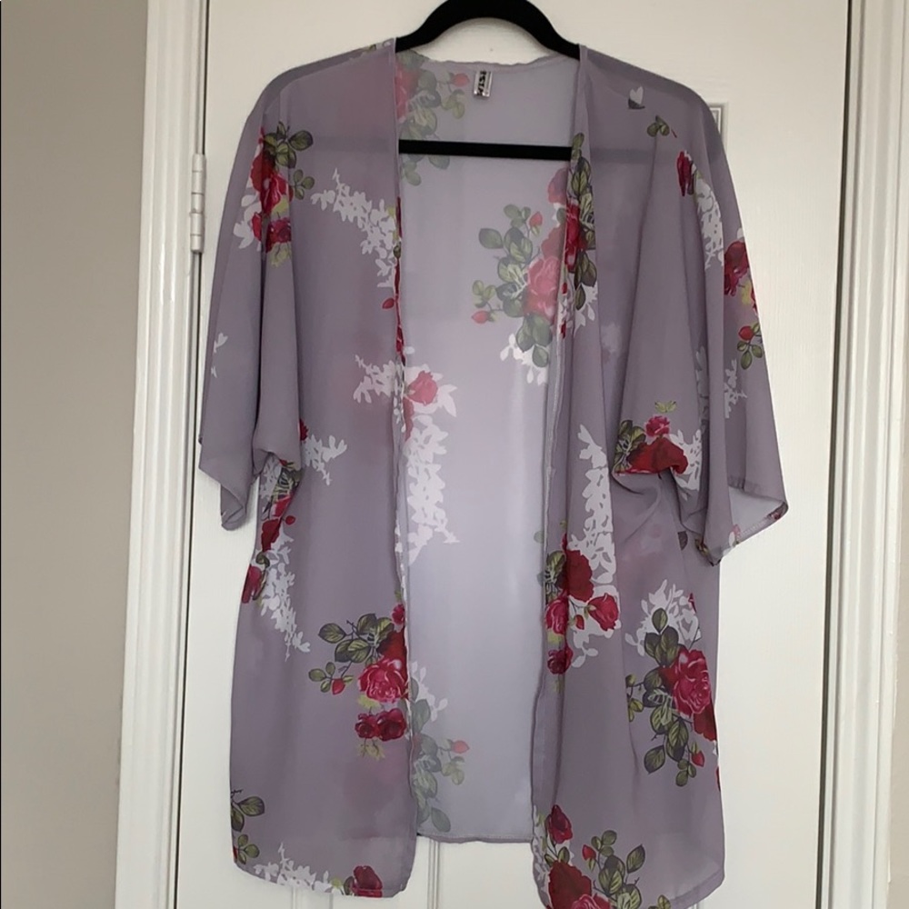 Purple Floral Printed Kimono